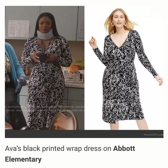 Long Sleeve Midi Sea Spots Wrap Dress Diane Von Furstenberg | BLACK & WHITE | XS - Picture 10 of 10